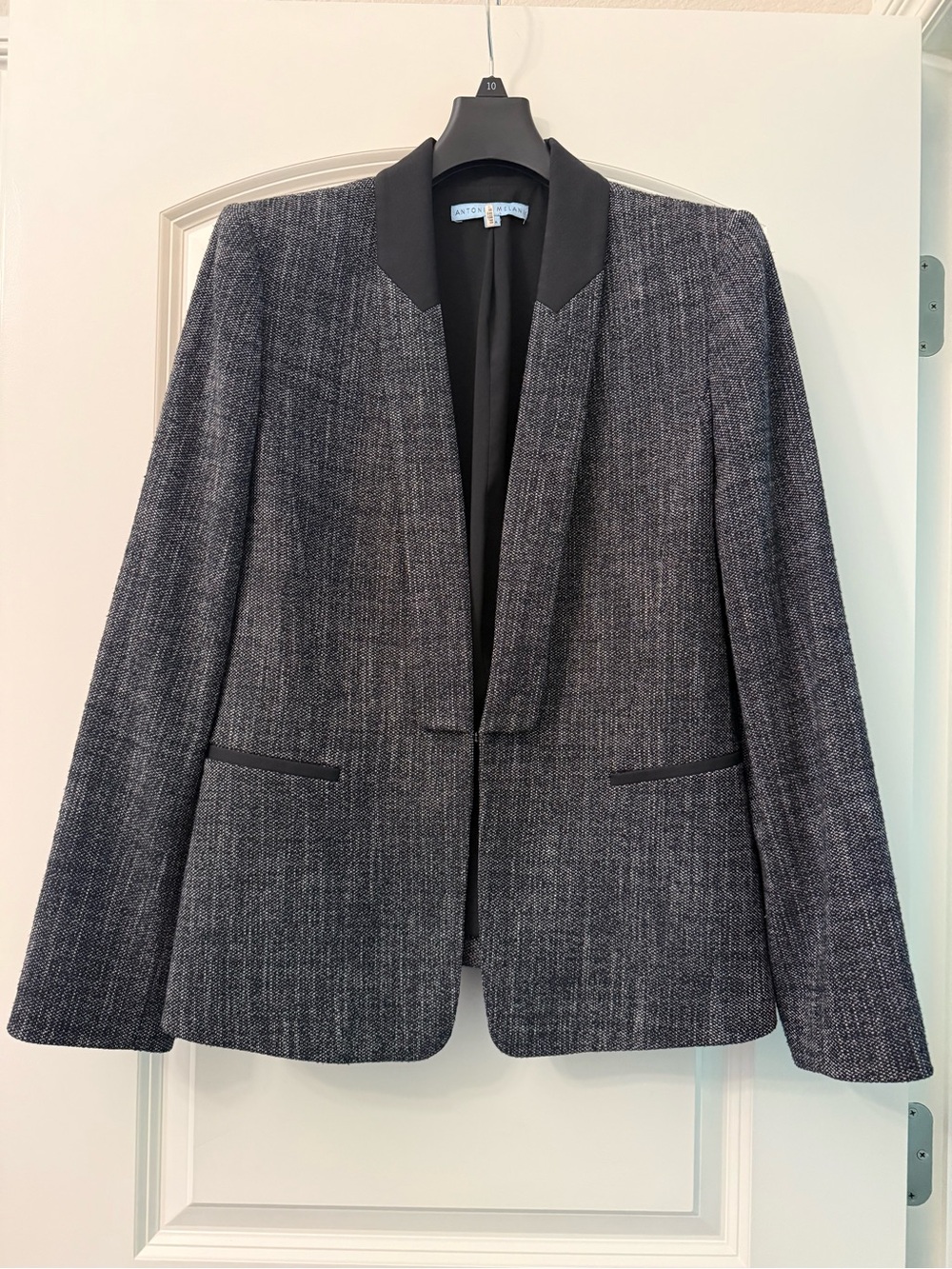 ANTONIO MELANI Black and Gray Tweed Open-Front Blazer